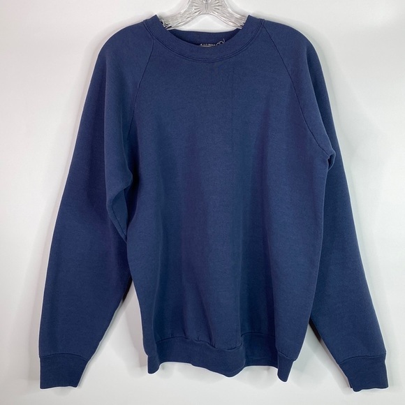 Vintage Fruit Of The Loom Navy Blue Blank Raglan Crewneck Sweatshirt XL - Picture 1 of 4